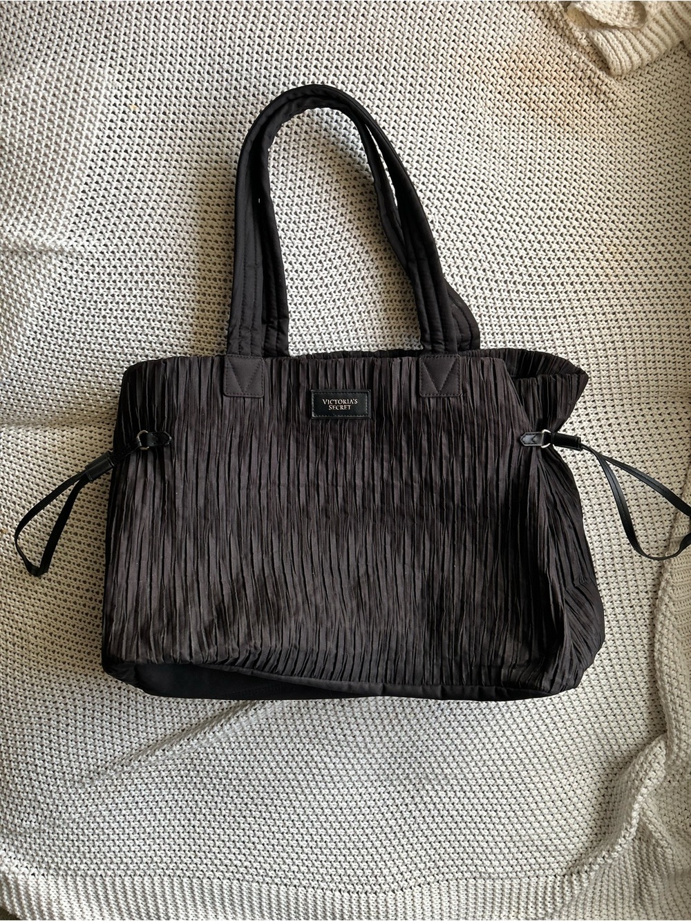 Victoria's Secret Black Pleated Tote with Side Ties